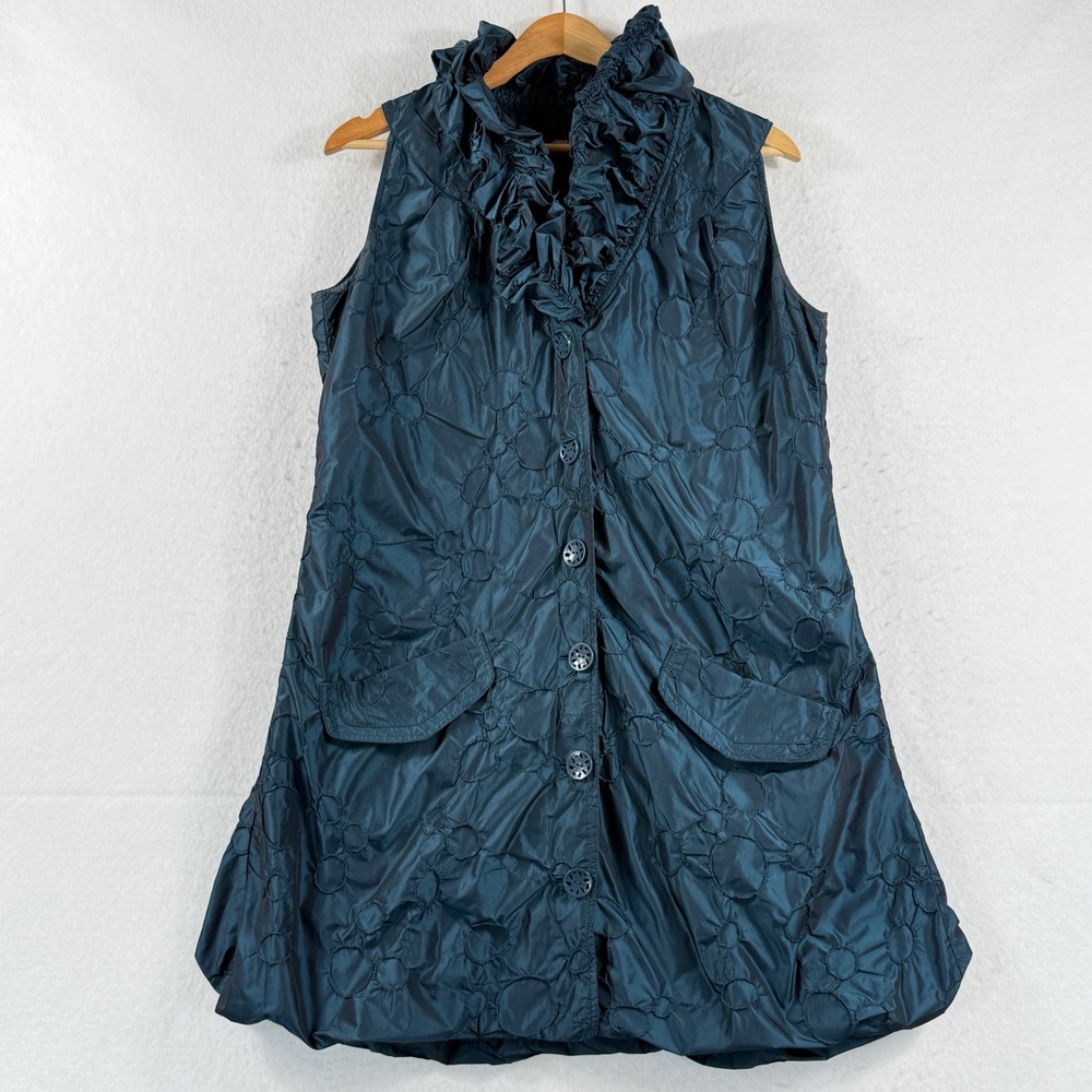 Samuel Dong Textured Ruffle Collar Mini Dress Women Large Teal Lagenlook